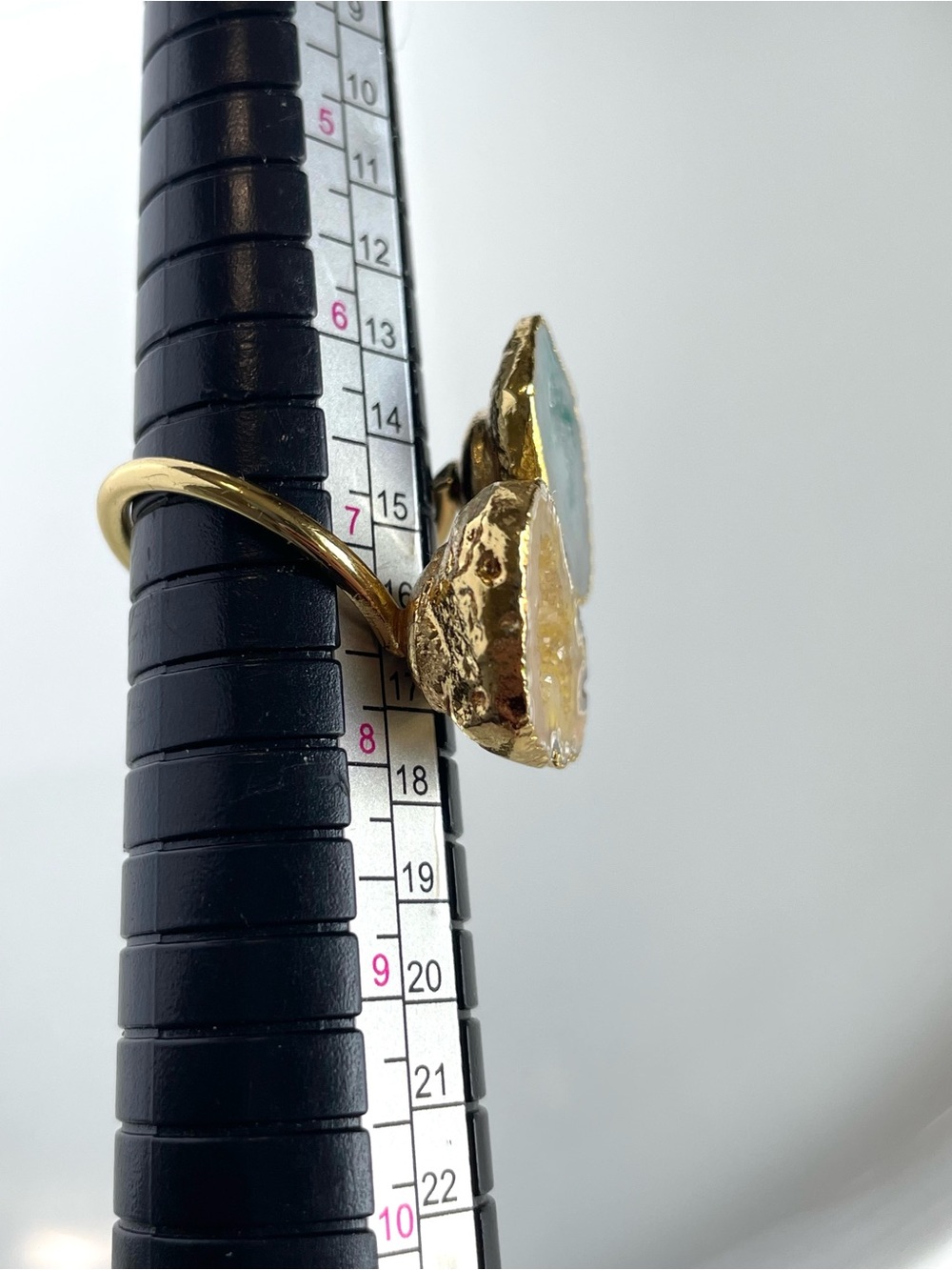 18K Gold Plated Yellow & Blue Agate Druzy Wrap Ring - Picture 9 of 10